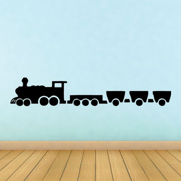 Black heavy transport train decal silhouette with multiple wheels and trailers