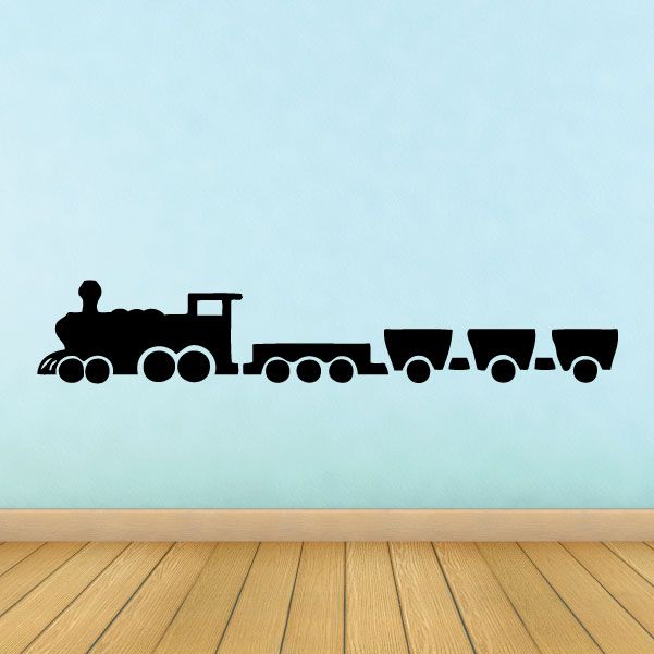 Black heavy transport train decal silhouette with multiple wheels and trailers