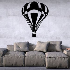 Hot air balloon decal in black and white with basket silhouette