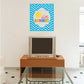 Hello Summer printed die cut decal, square with sunburst, zigzag border, and script lettering