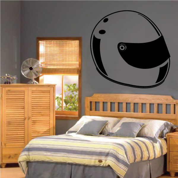 Racing helmet vinyl decal with grey helmet and black visor