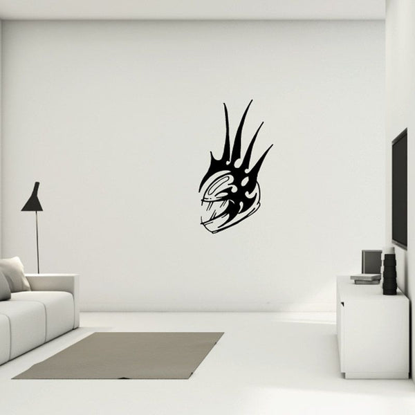 Motorcycle helmet tribal wings wall decal, black vinyl graphic