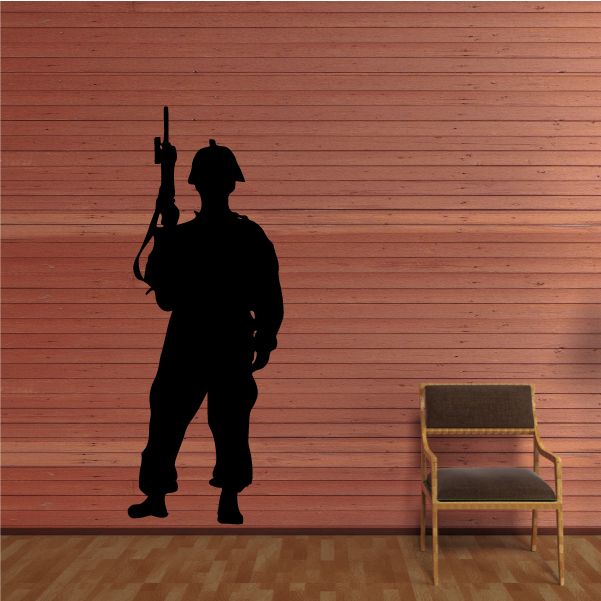 Helmeted soldier wall decal silhouette holding a rifle