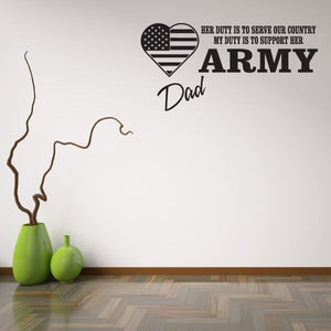 Army Dad wall decal: heart US flag with ARMY and Dad text.