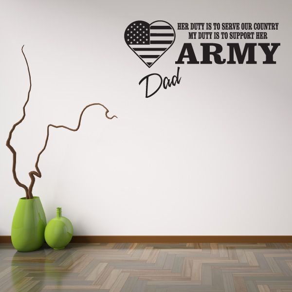 Army Dad wall decal: heart US flag with ARMY and Dad text.