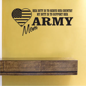 Army Mom wall decal with heart flag graphic and 'ARMY Mom' lettering