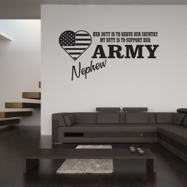 Army nephew wall decal with heart US flag and patriotic text
