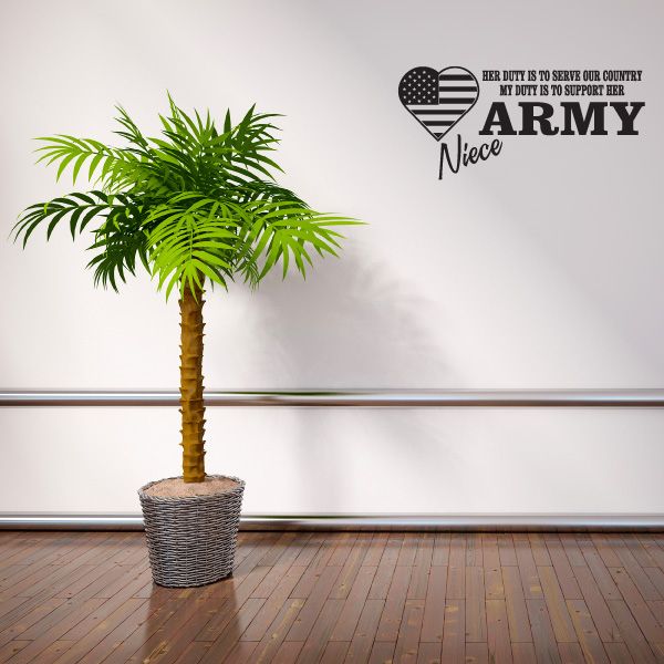 Wall decal with American flag heart and “Army Niece” text for serving country
