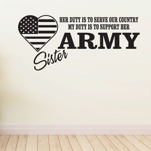 Army sister wall decal with U.S. flag heart and bold 'ARMY' text