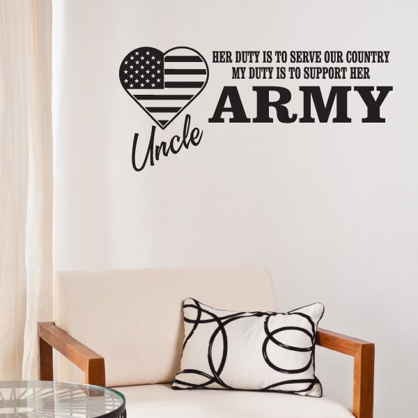 Army uncle duty decal with heart and US flag, with 'ARMY' and 'Uncle' text