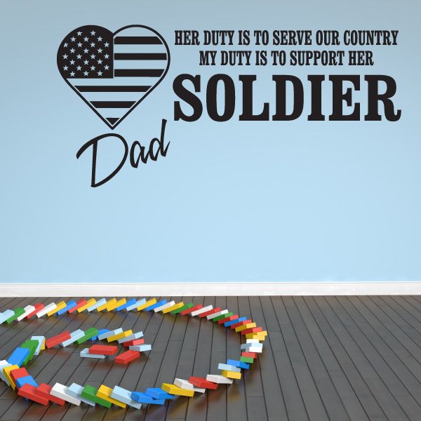 Wall decal of heart-shaped US flag with 'SOLDIER' and 'Dad' text