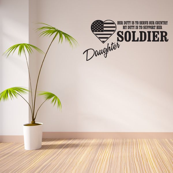 Soldier daughter wall decal with US flag heart and bold 'SOLDIER' lettering