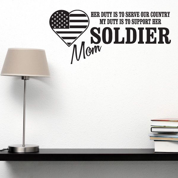 Soldier Mom wall decal with U.S. heart flag and patriotic message