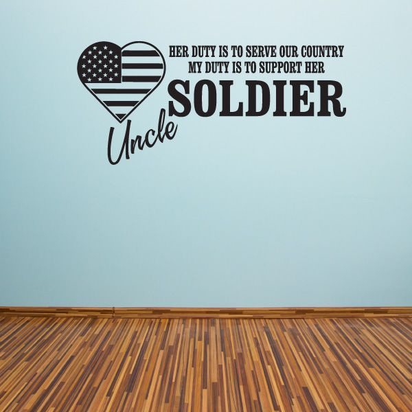 Patriotic soldier decal: heart US flag with 'Uncle' script and large 'SOLDIER' text