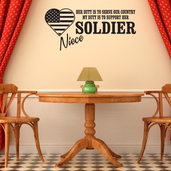 Soldier wall decal with heart US flag and text "HER DUTY...SOLDIER"