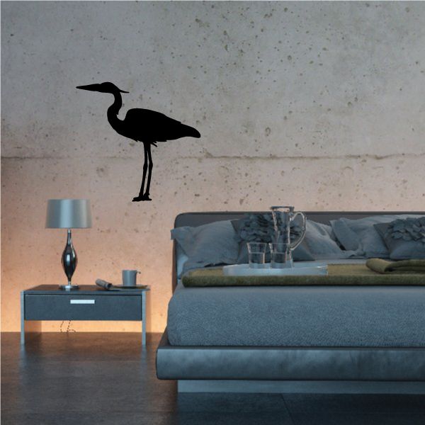 Black heron silhouette vinyl wall decal with long legs and beak
