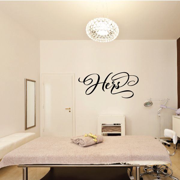 Wedding wall decal with "Hers" in elegant black cursive script