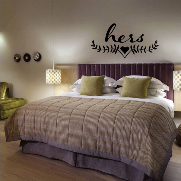 Wedding wall decal with hers script and floral frame heart motif