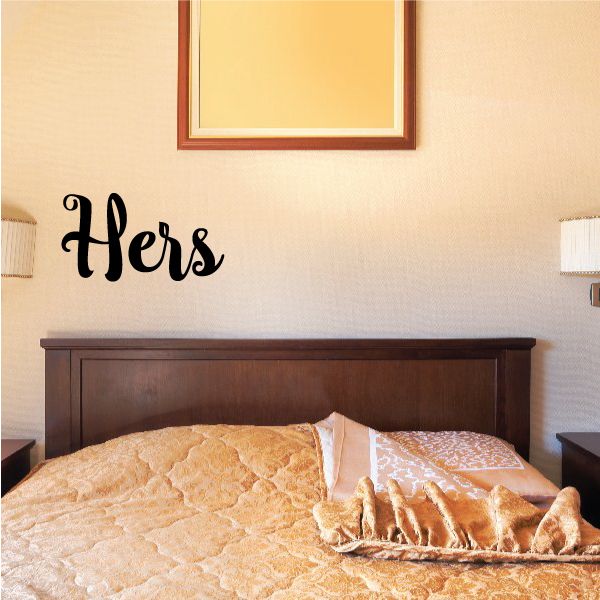 Script word decal reading “Hers” in black lettering