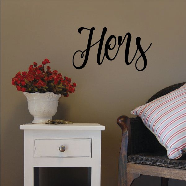 Hers wedding handwritten style decal with black cursive 'Hers' lettering