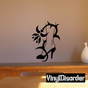 High heel decal of black woman silhouette with floral accents and stiletto shoes