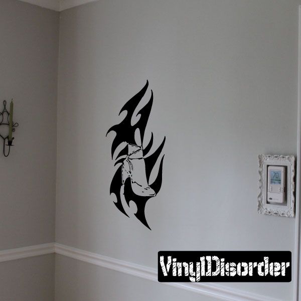Black tribal dragon wall decal sticker with flame-like wing shapes