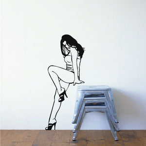 High-heeled dancer decal featuring a black silhouette woman with high heels