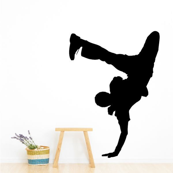 Black hip hop dancer vinyl wall decal silhouette, dynamic pose
