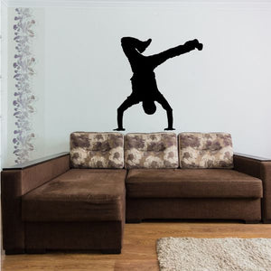 Hip hop dancer vinyl wall decal, black silhouette dancing on wall