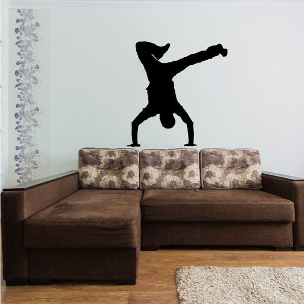 Hip hop dancer vinyl wall decal, black silhouette dancing on wall