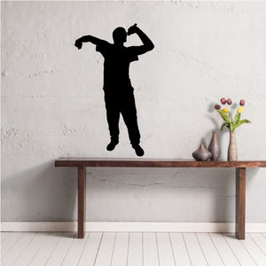 Hip hop dancer wall decal in black vinyl, silhouette of dancer with arms raised