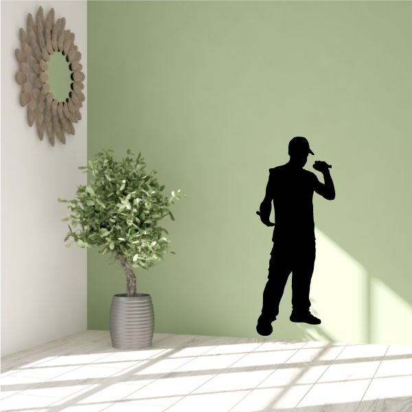 Hip hop dancer wall decal with black silhouette holding a microphone