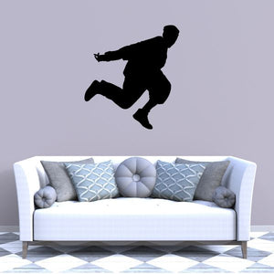 Black hip hop dancer silhouette vinyl wall decal, jumping pose