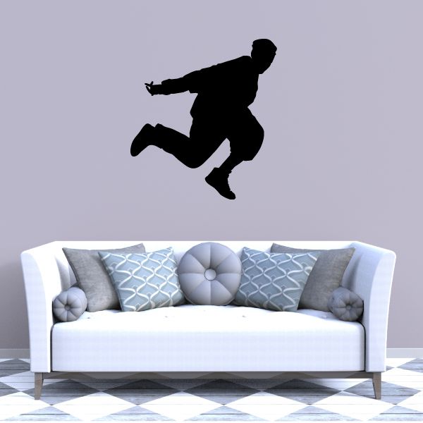 Black hip hop dancer silhouette vinyl wall decal, jumping pose
