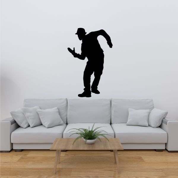 Hip hop dancer wall decal, black silhouette of dancer posing on wall
