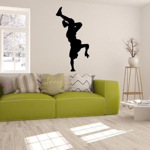 Black hip hop dancer wall decal, vinyl silhouette in mid-dance pose