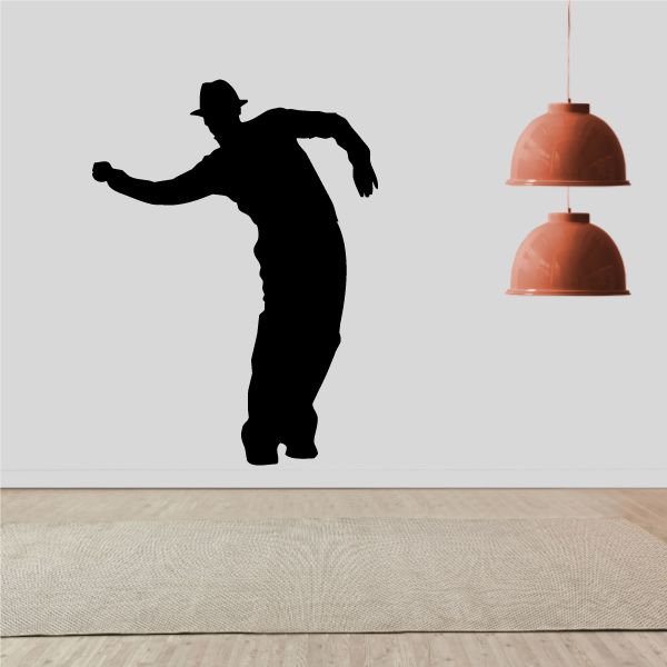 Black hip hop dancer wall decal vinyl, full-body silhouette mid-dance