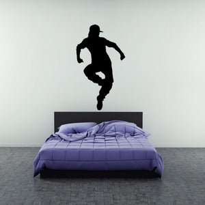 Hip hop dancer wall decal, black vinyl silhouette jumping