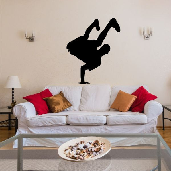 Black hip hop dancer wall decal silhouette, vinyl figure in a dance pose