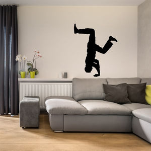 Black hip hop dancer wall decal silhouette jumping