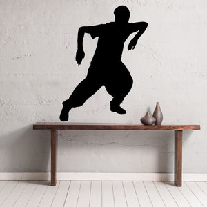 Black hip hop dancer wall decal vinyl silhouette, mid-dance pose