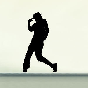 Hip hop dancer wall decal, black vinyl silhouette of a dancing dancer with hat