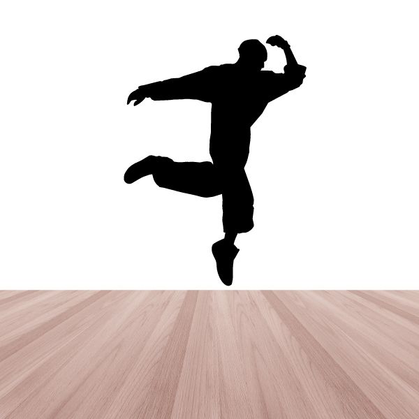 Hip hop dancer vinyl wall decal, black silhouette in mid-dance pose