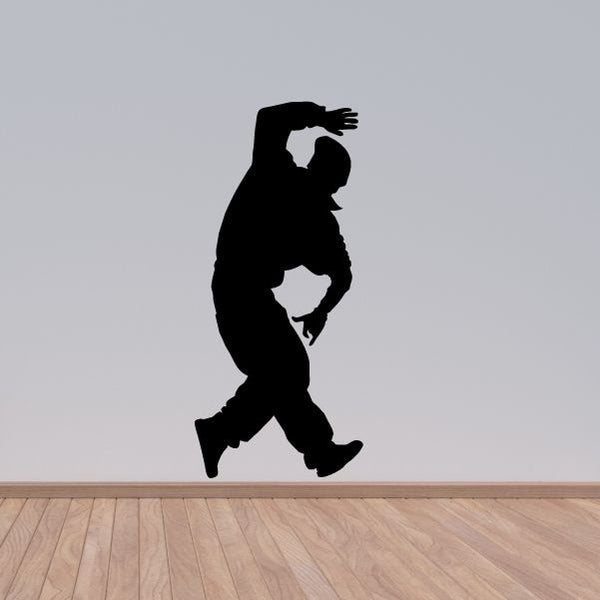 Hip hop dancer wall decal, black vinyl silhouette with one hand raised pose