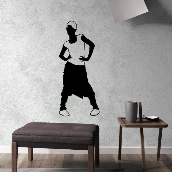 Black hip hop dancer wall decal silhouette, hands on hips and standing pose