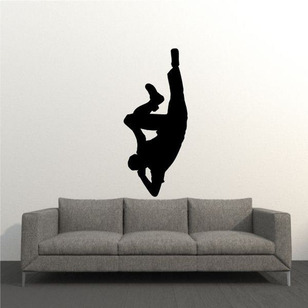 Hip hop dancer wall decal with black silhouette of a dancer midair
