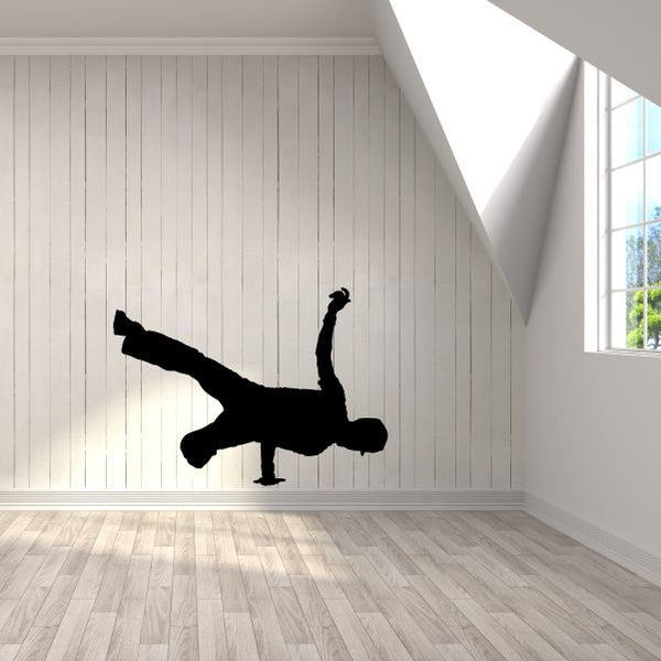 Hip hop dancer vinyl wall decal, black silhouette posing on wall