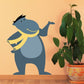 Hippo with scarf sticker: blue cartoon hippo holding a yellow scarf