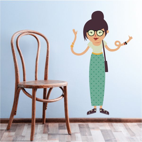 Image of Hipster Girl with Swirly Arm Sticker