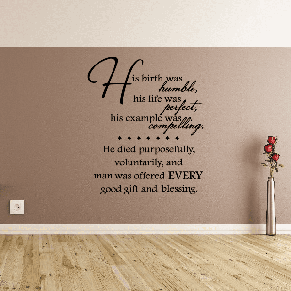 Vinyl wall decal quote with large decorative letter H and scripted text